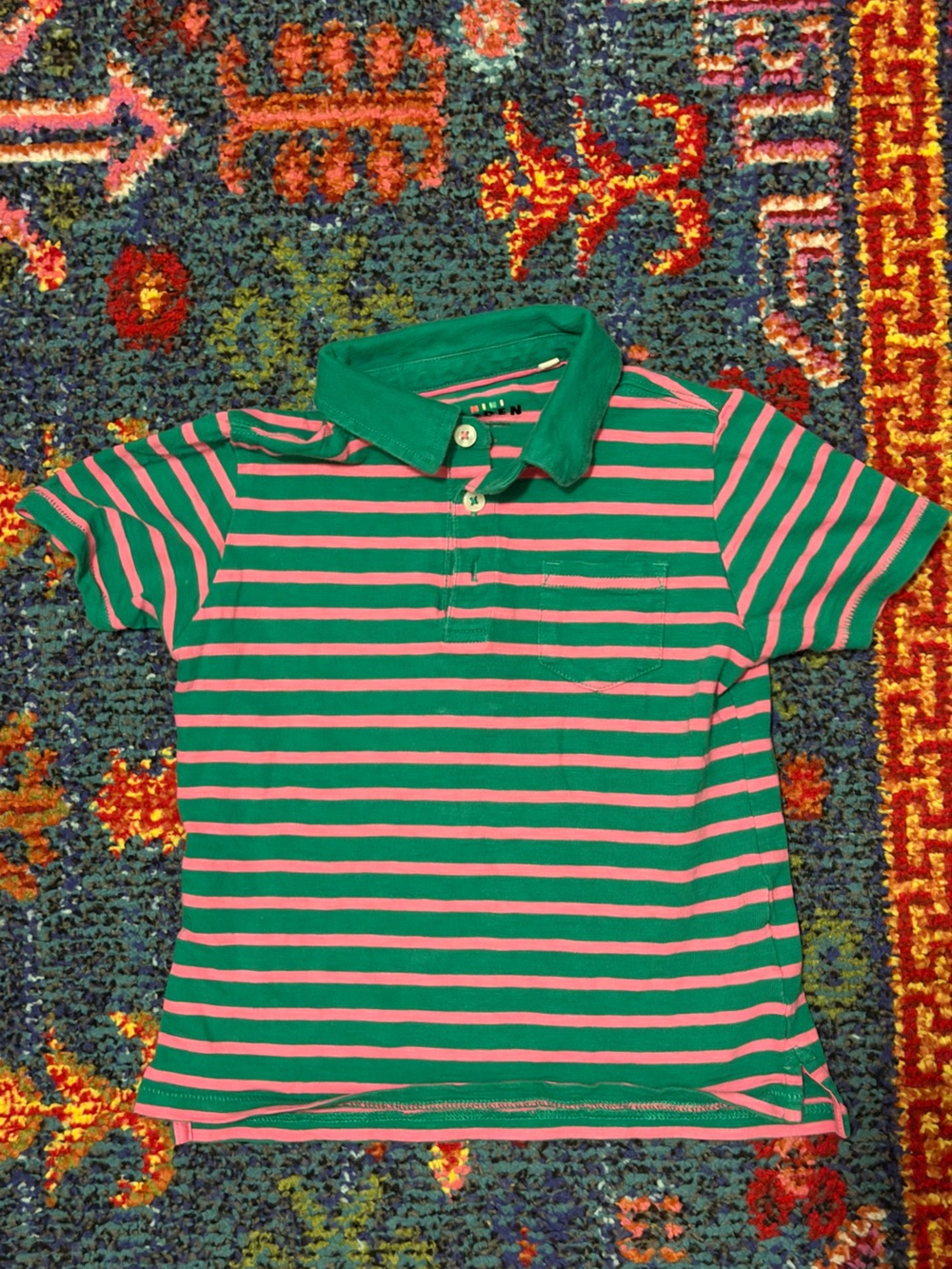 Mini Boden 4-5T Polo - Striped Green and Pink Polo